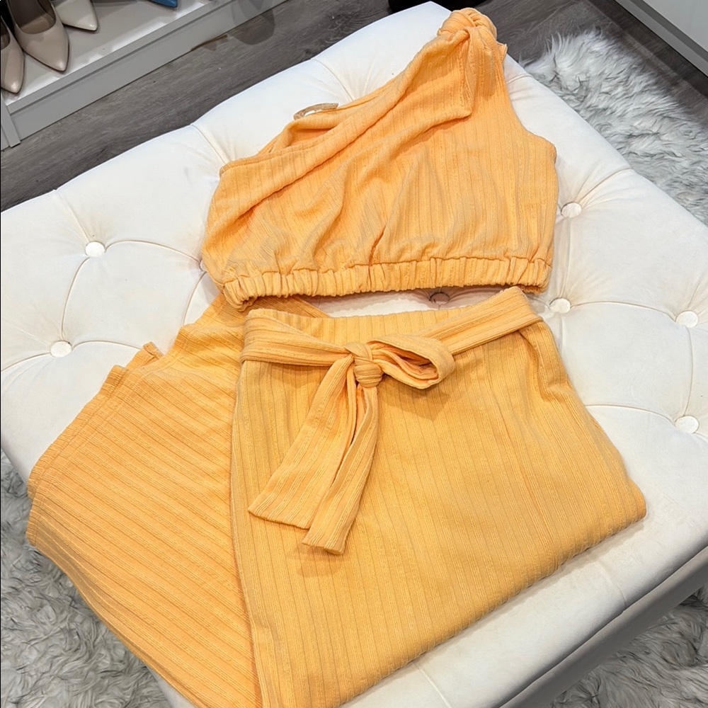 Orange One-Shoulder Skirt Set